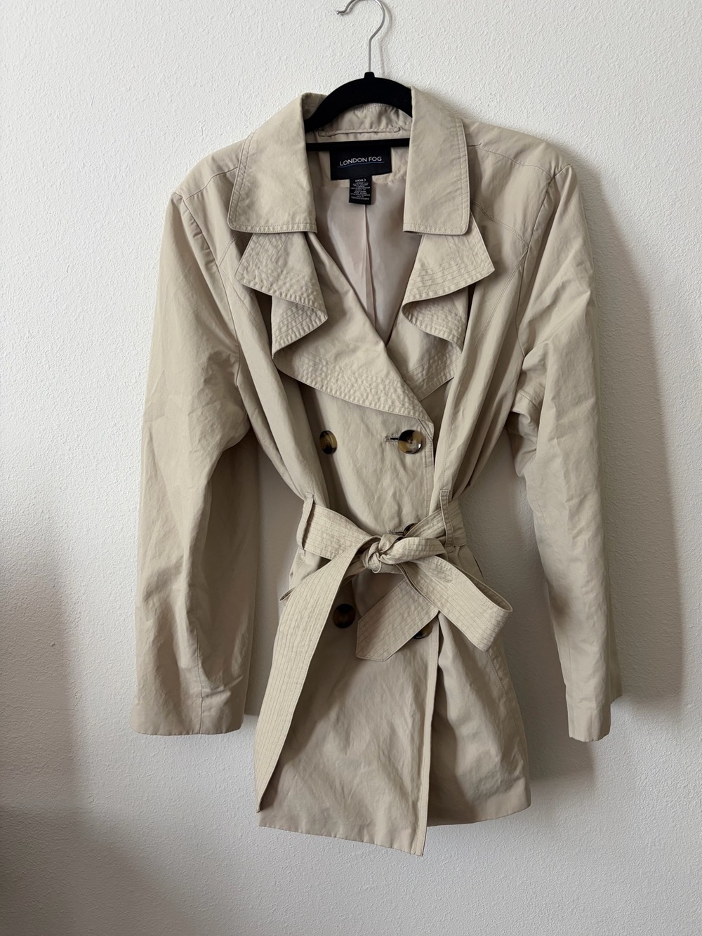 London Fog Khaki Double Breasted Belted Trench Jacket Tortoise Buttons XXL